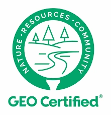 GEO Certified logo highlighting nature, resources, and community commitment for sustainable practices.