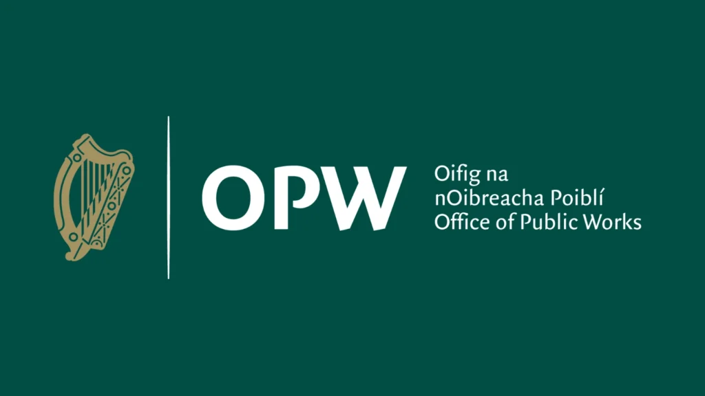Office of Public Works logo featuring a harp, showcasing Ireland’s heritage and craftsmanship.